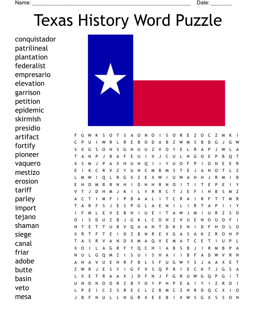 Texas Word Search Printable