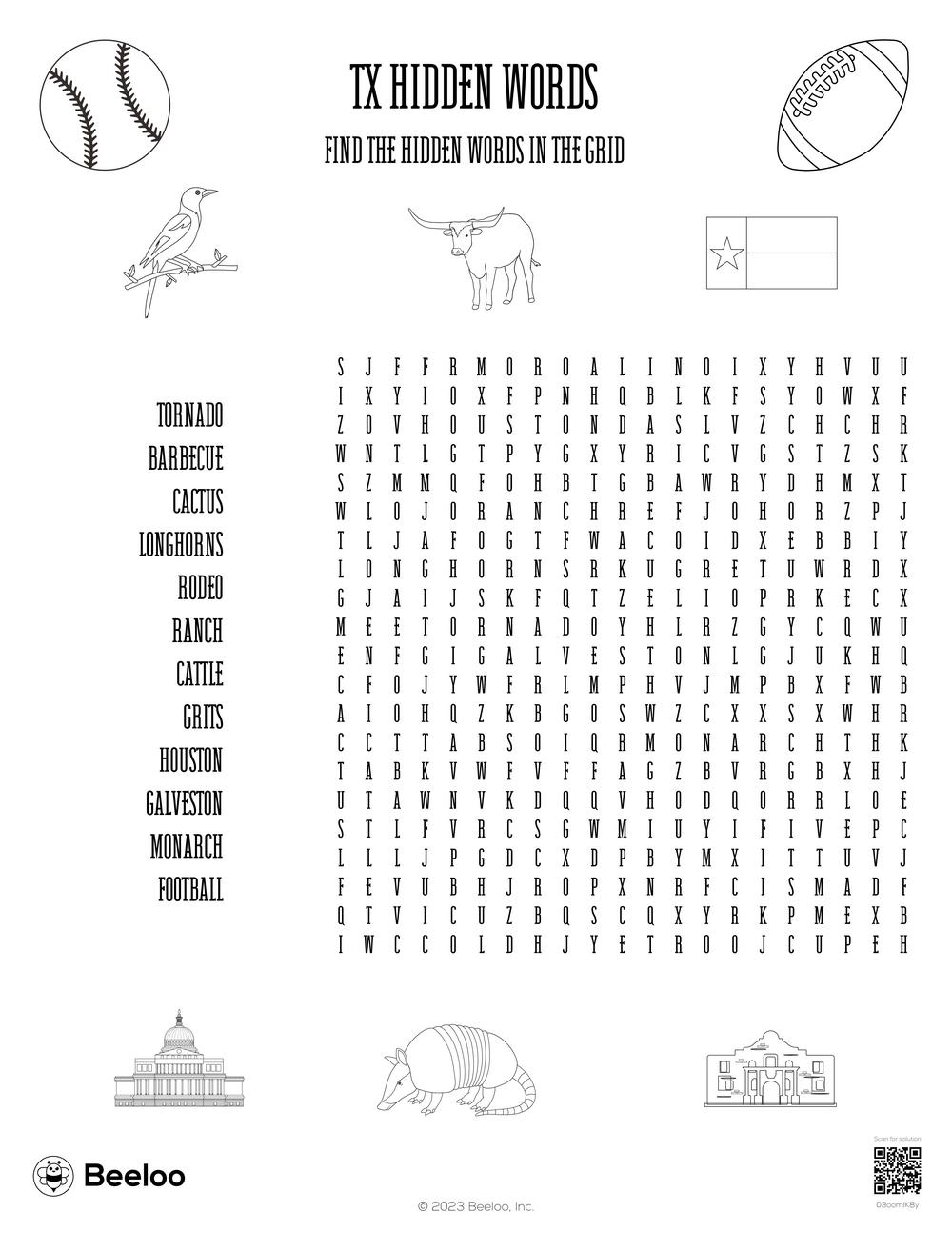 Texas themed Word Searches Beeloo Printable Crafts And Activities For Kids