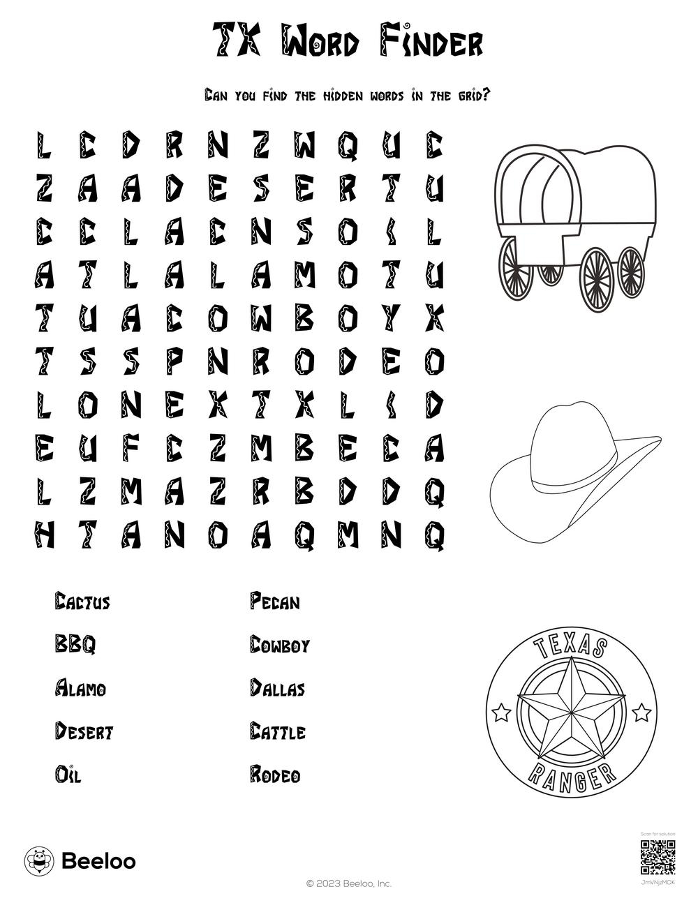 Texas Word Search Printable