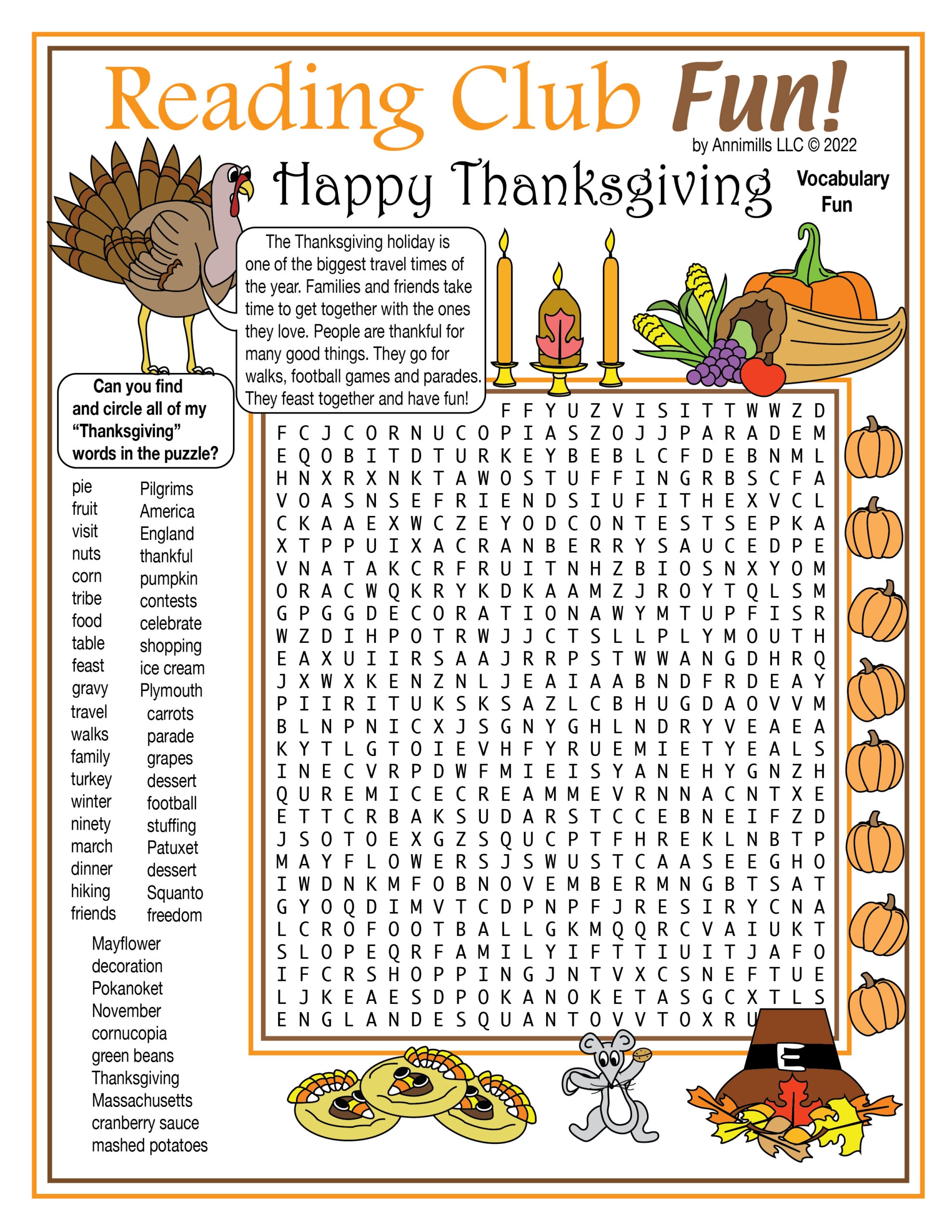 Turkey Word Search Free Printable