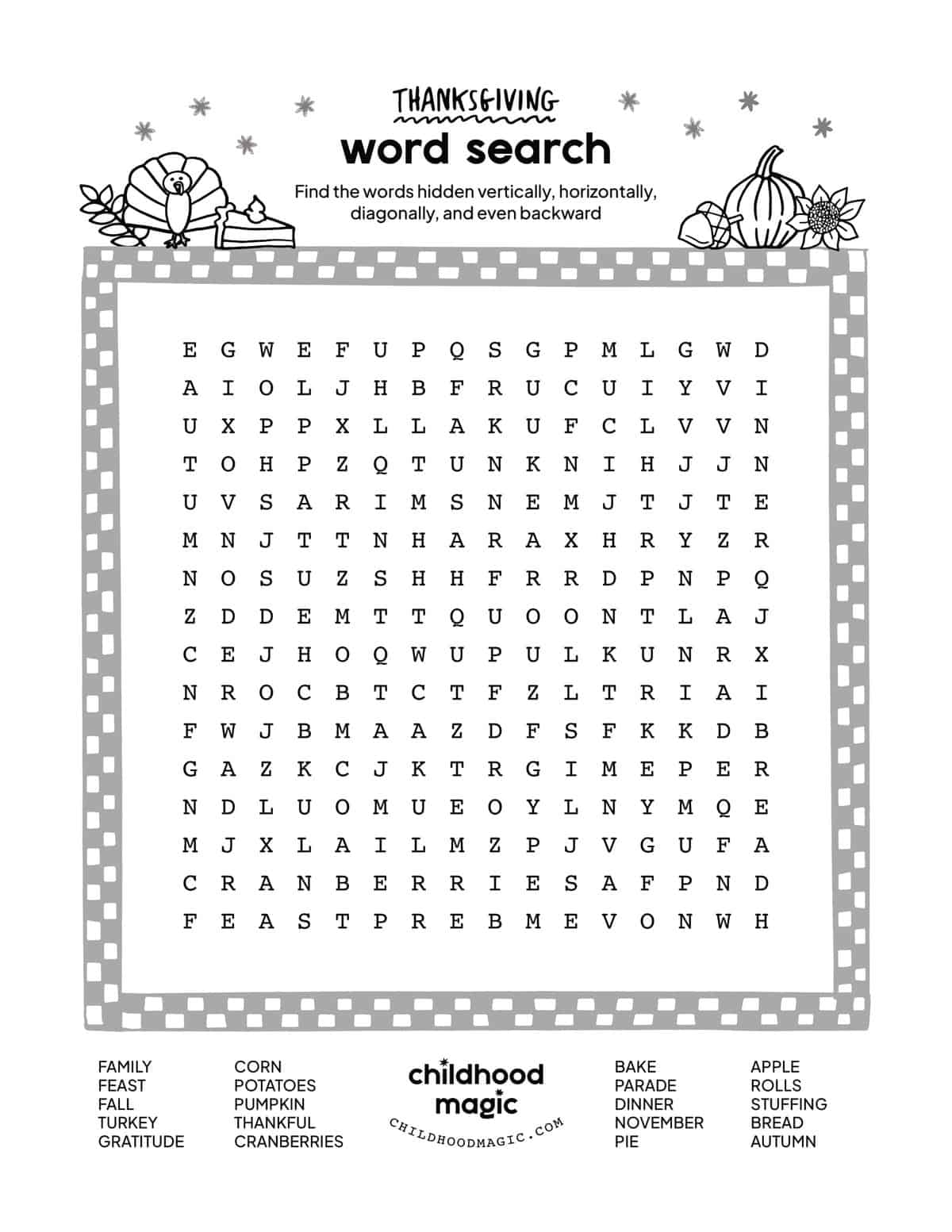 Thanksgiving Word Search Printable Pdf