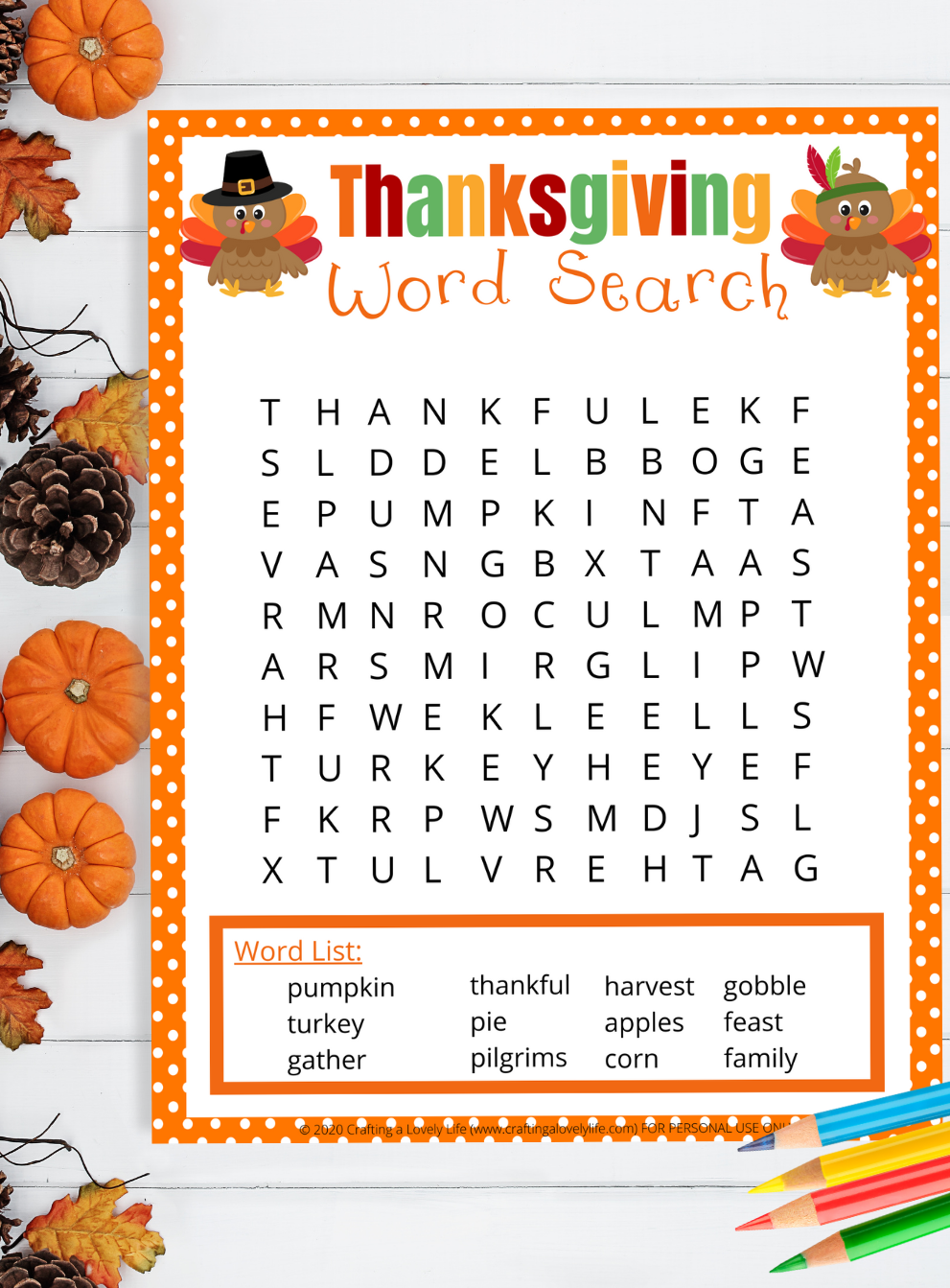 Kids Thanksgiving Word Search Printable Free
