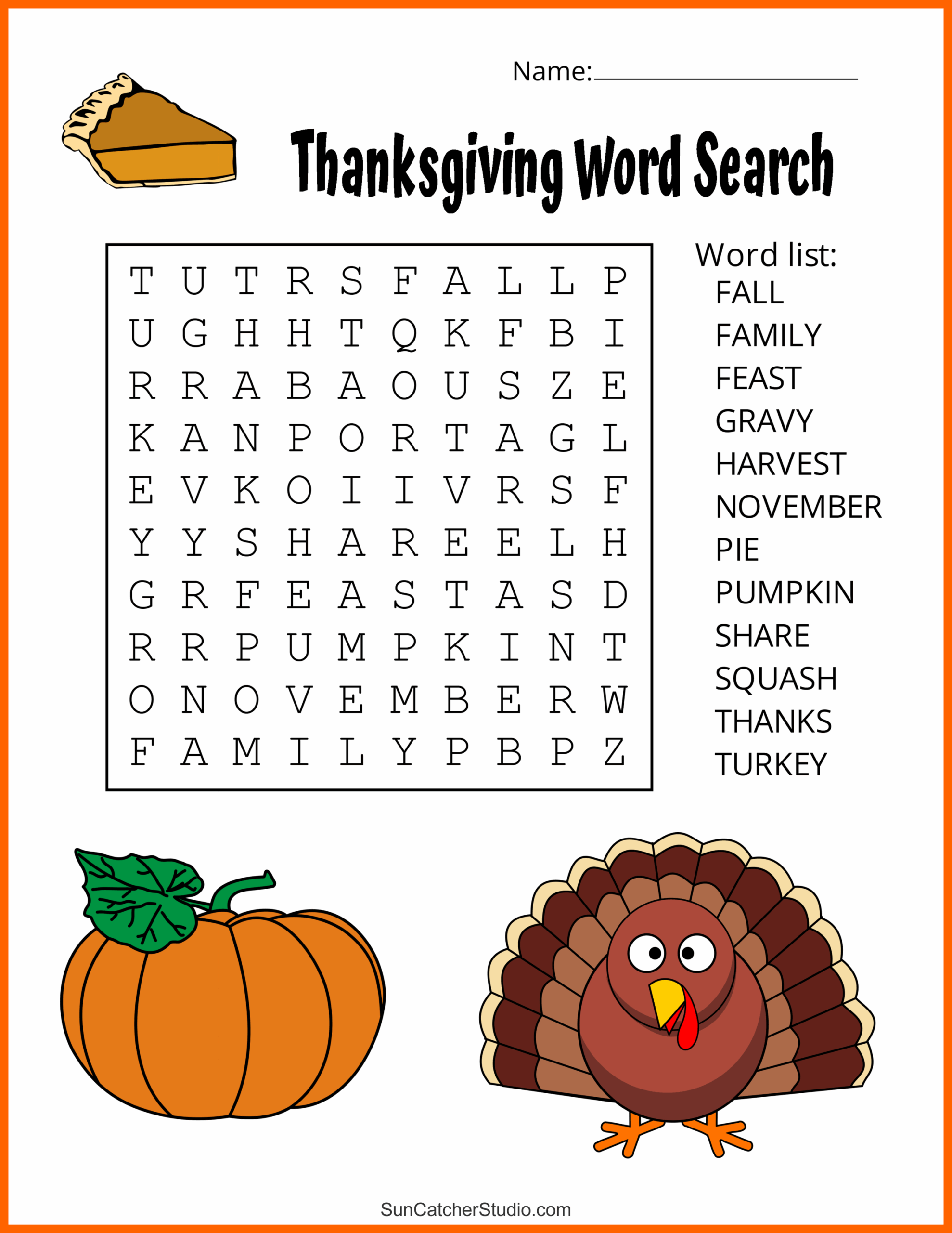 Thanksgiving Word Search Easy Printable