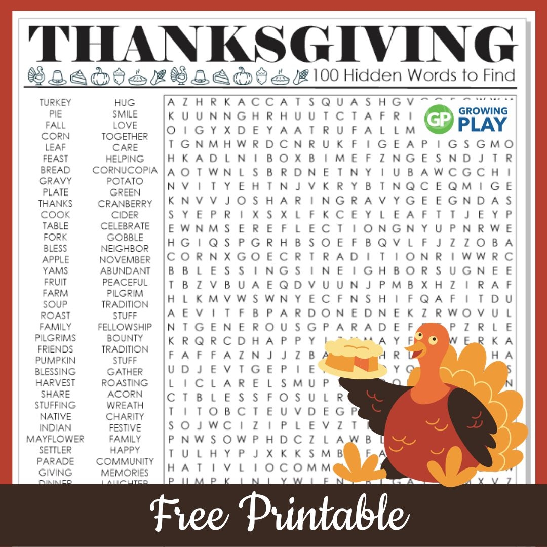 Printable Thanksgiving Word Search Hard