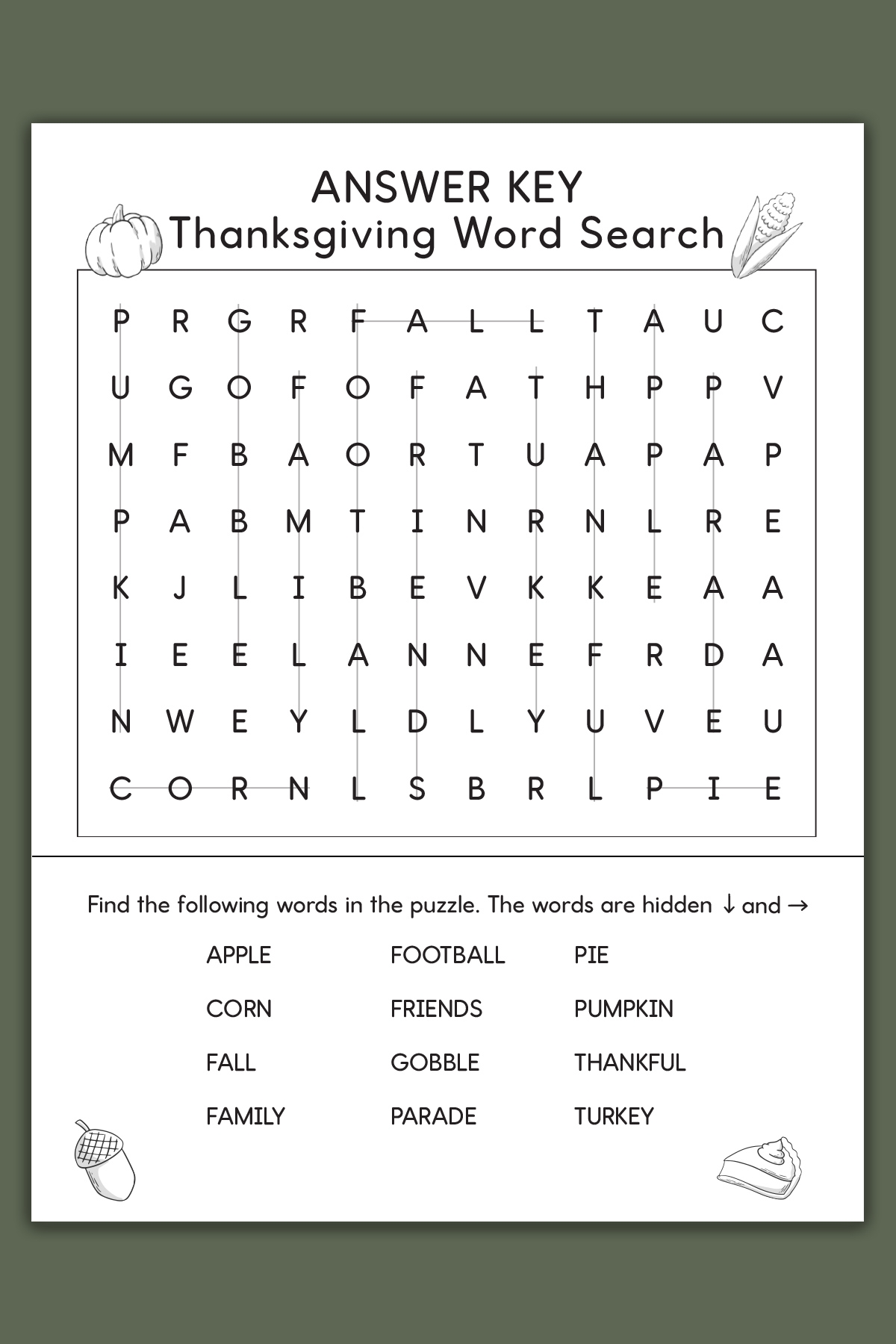 Thanksgiving Word Search Easy Printable