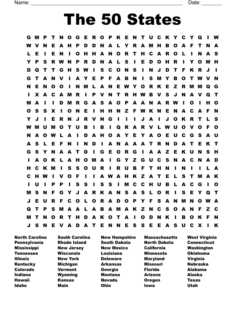 State Word Search Printable