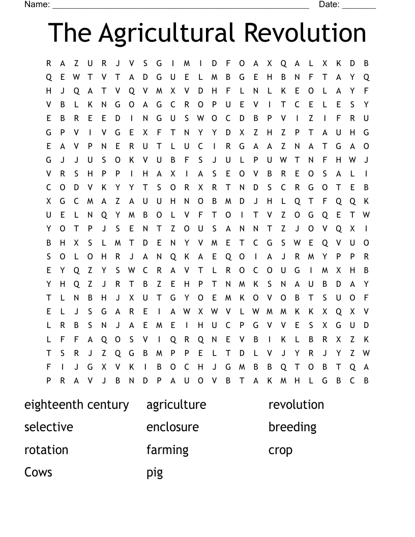 The Agricultural Revolution Word Search WordMint