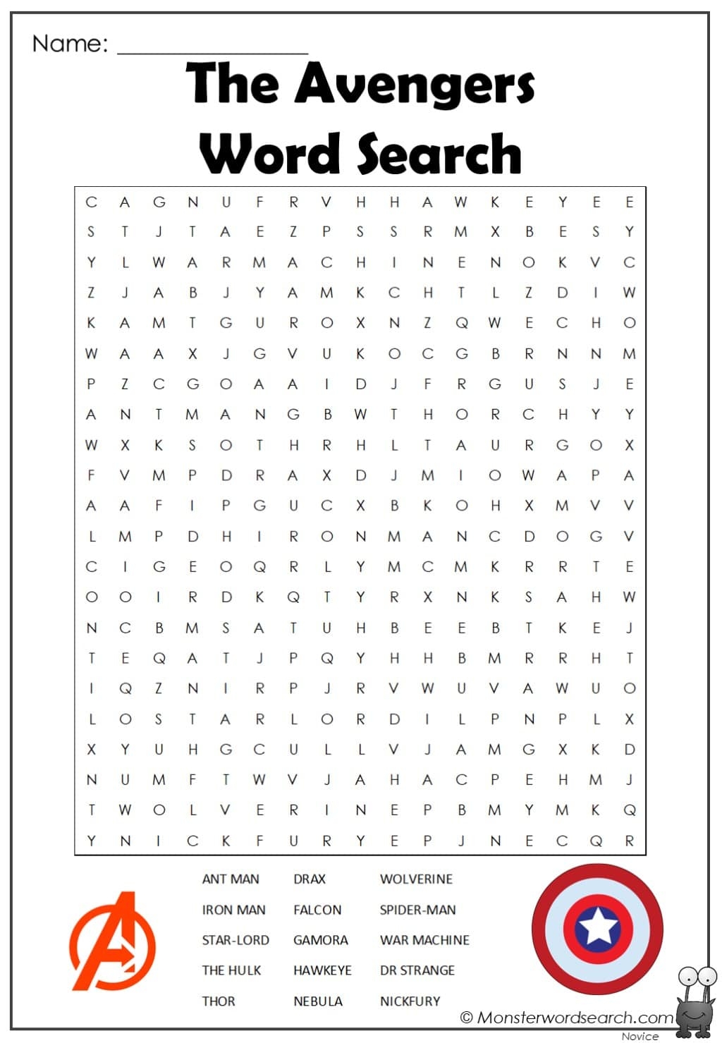 Avengers Word Search Printable
