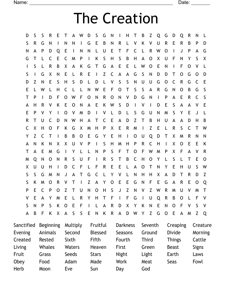 The Creation Word Search WordMint