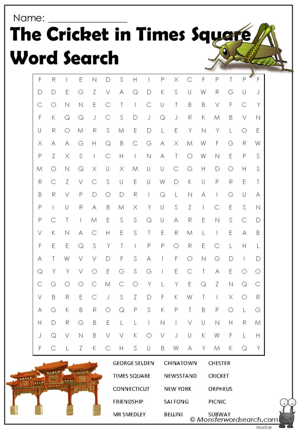 The Cricket In Times Square Word Search Monster Word Search