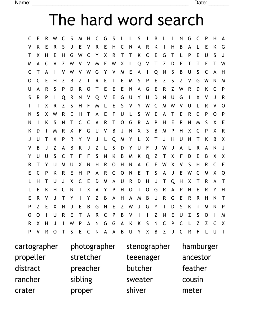 Hard Word Searches Puzzles Printable
