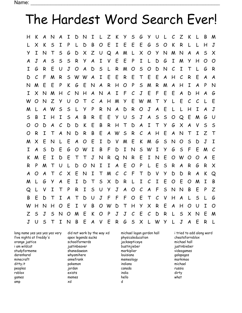Hardest Word Search Ever Printable