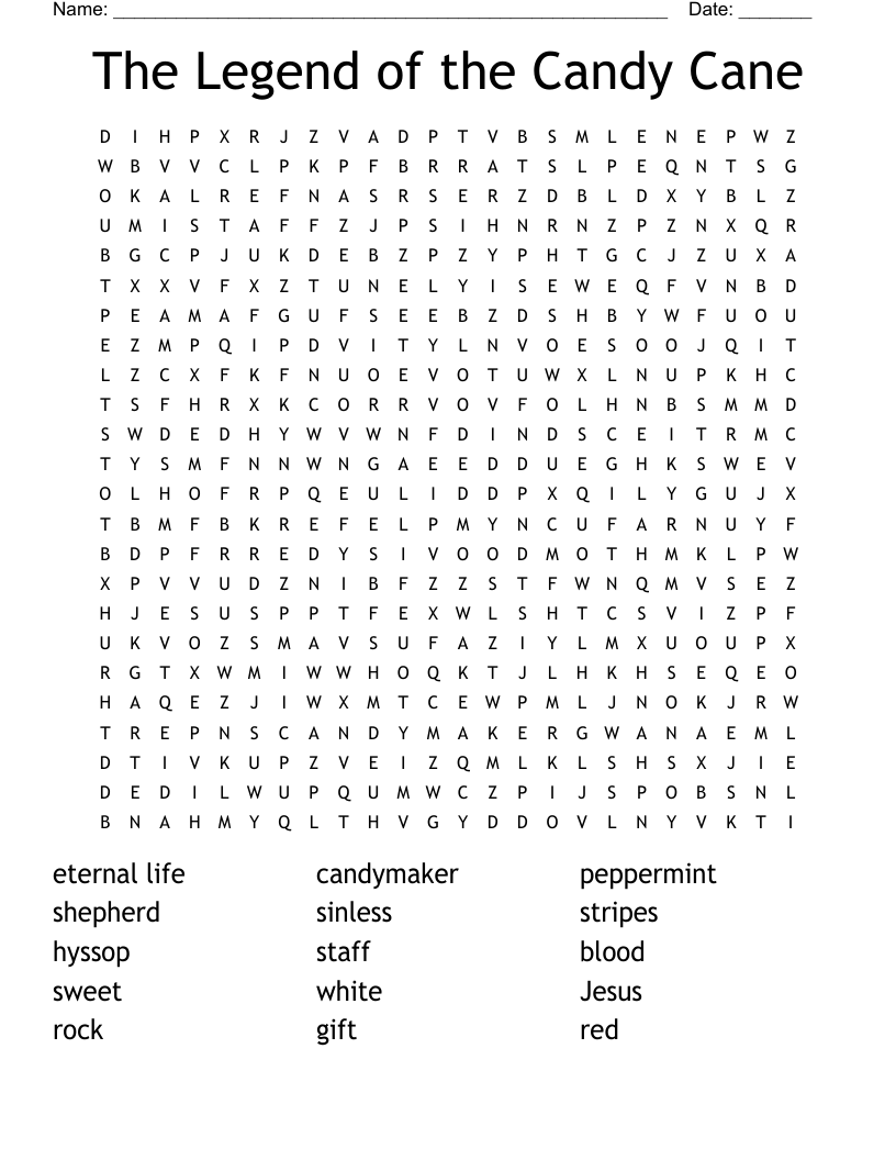 Candy Cane Word Search Printable