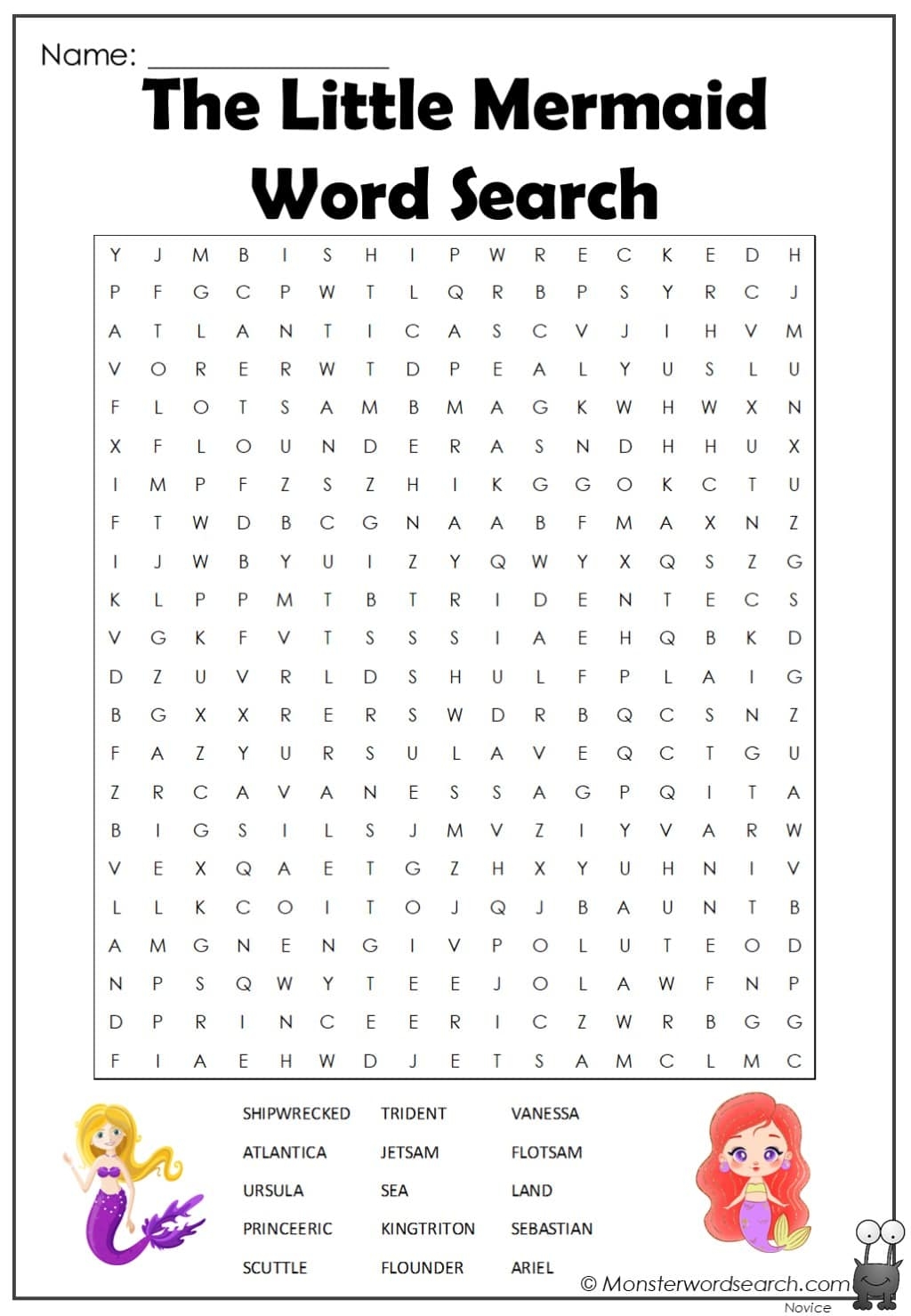 Little Mermaid Word Search Printable
