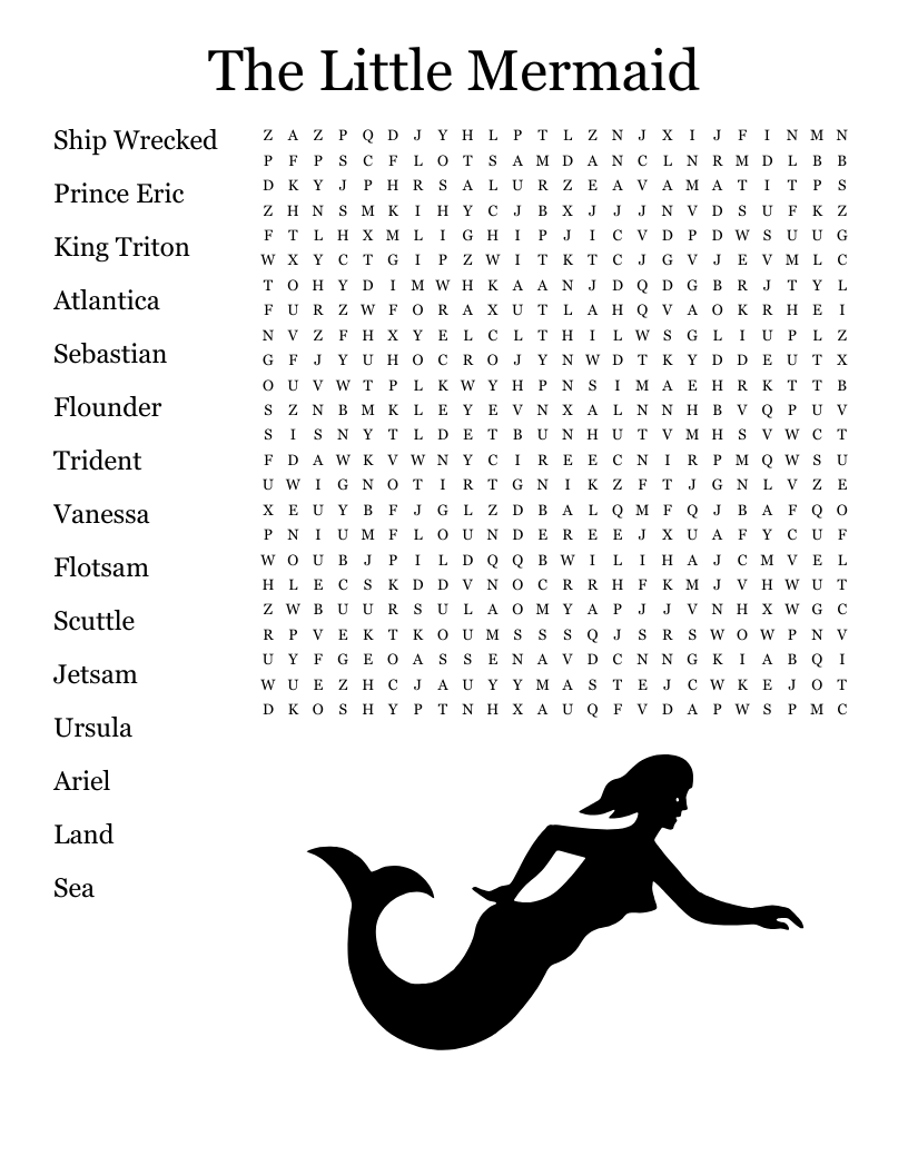The Little Mermaid Word Search WordMint