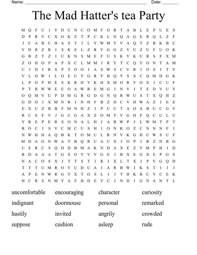 The Mad Hatter s Tea Party Word Search WordMint
