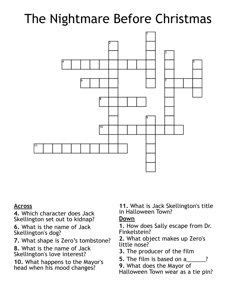 Nightmare Before Christmas Word Search Printable