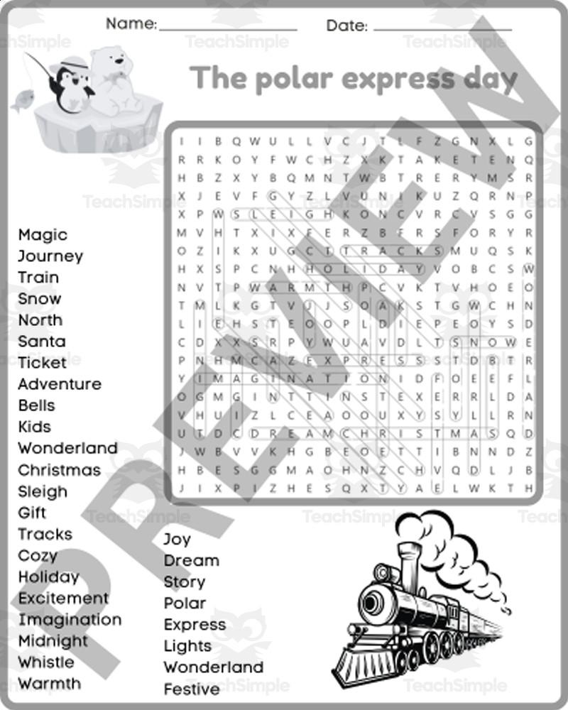 Polar Express Word Search Free Printable