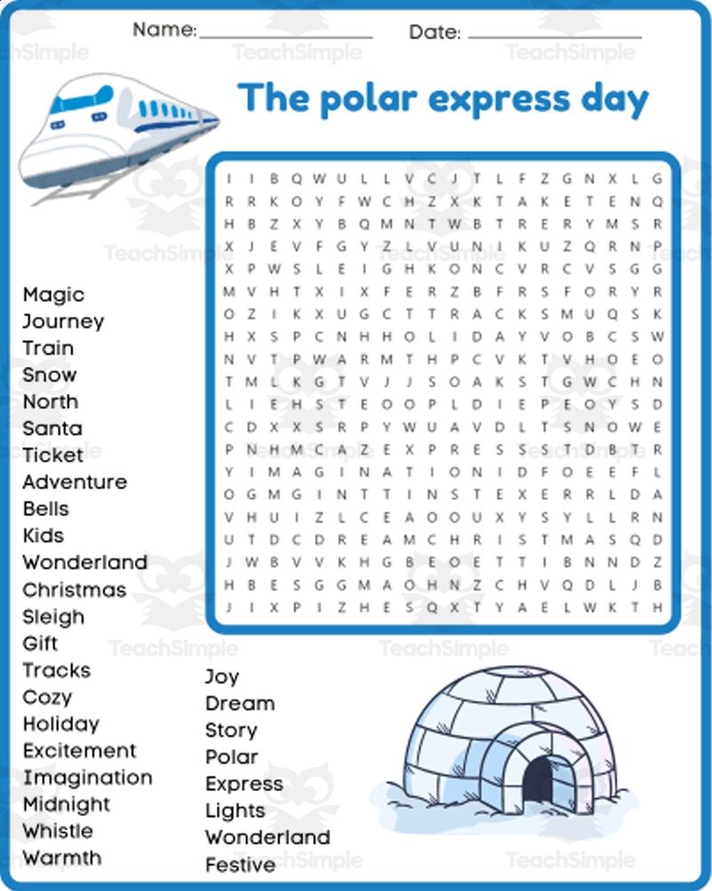 THE POLAR EXPRESS DAY Word Search Puzzle Worksheets Activity