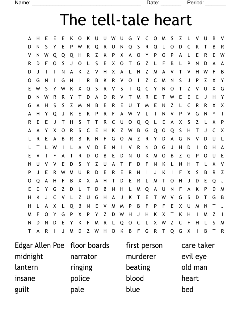 The Tell tale Heart Word Search WordMint