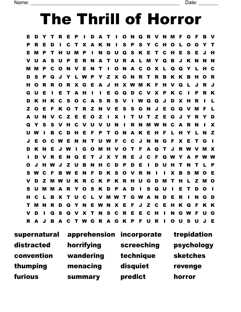 The Thrill Of Horror Word Search WordMint