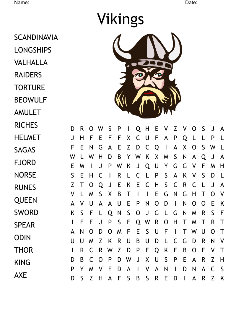 Viking Word Search Printable