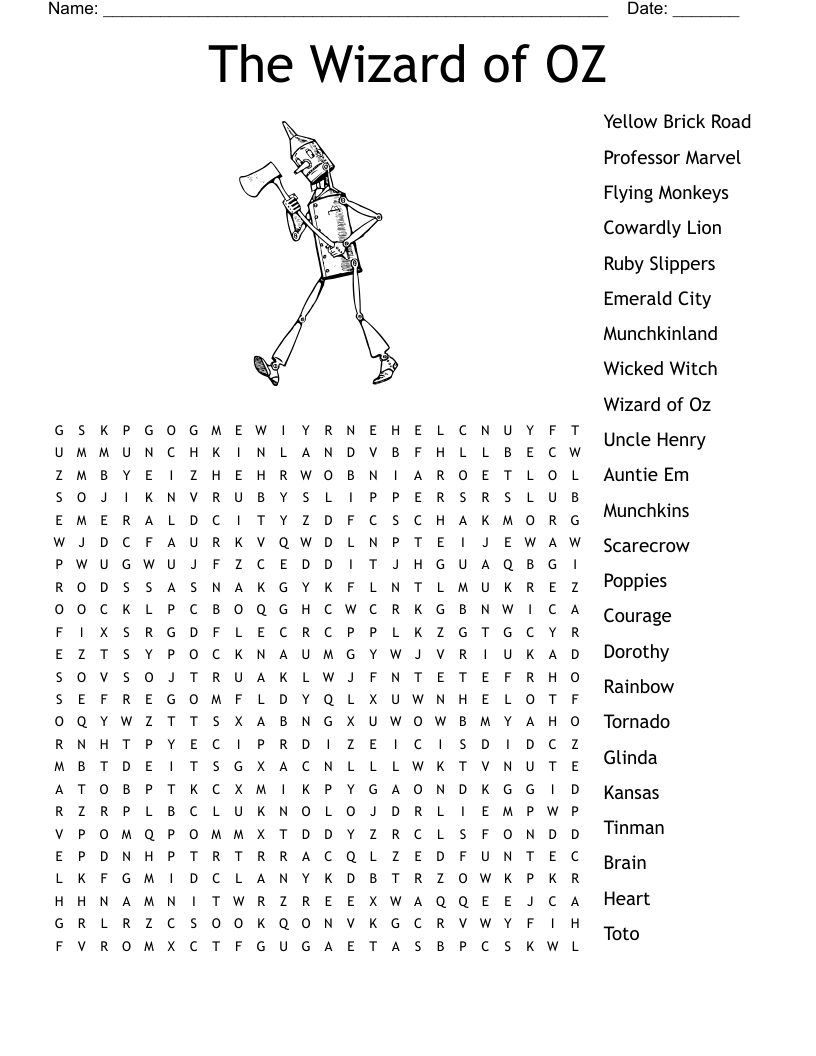 The Wizard Of OZ Word Search WordMint