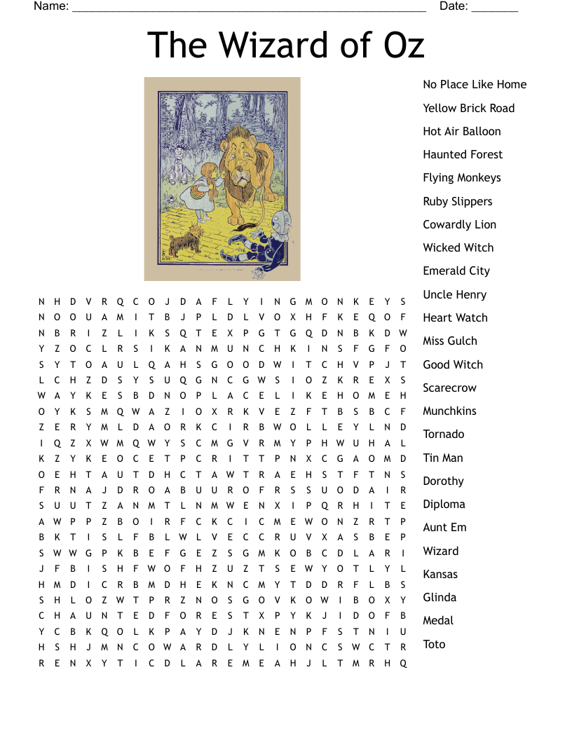 Wizard Of Oz Word Search Printable