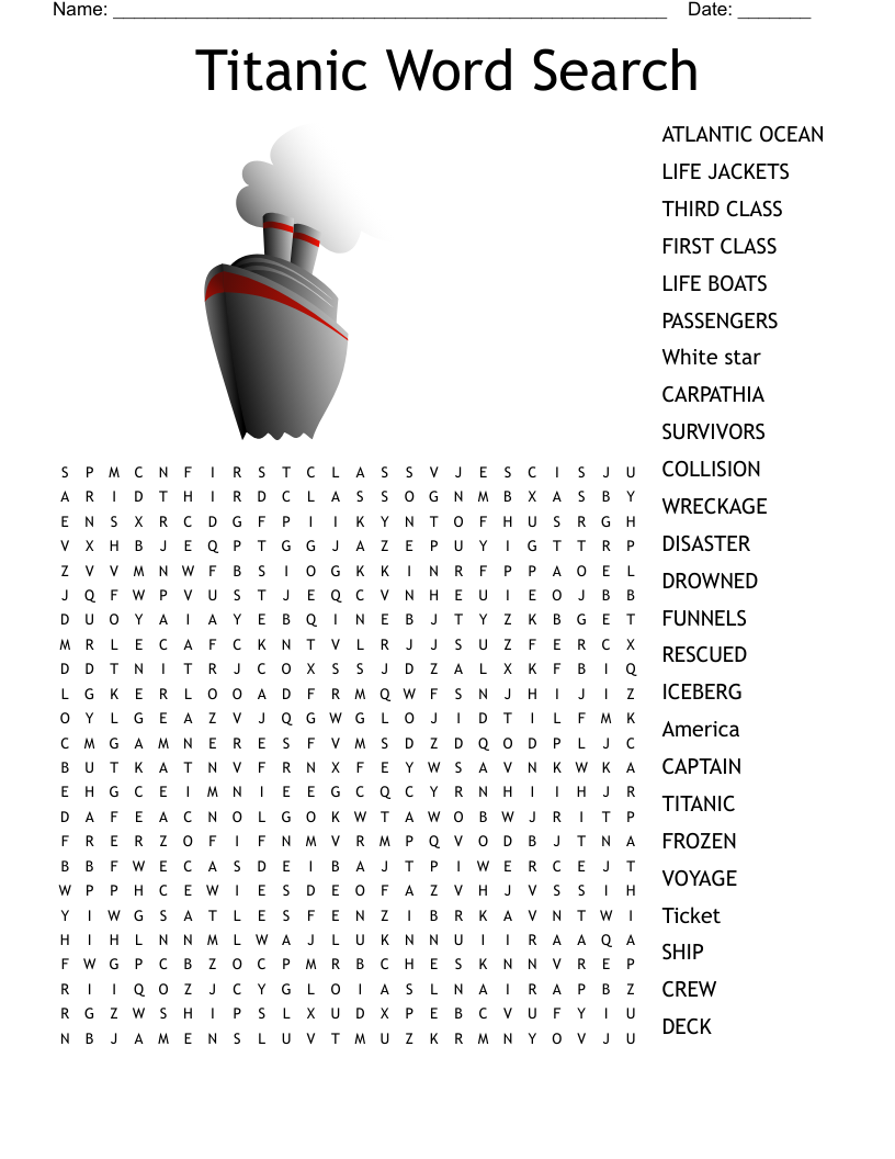 Titanic Word Search Printable