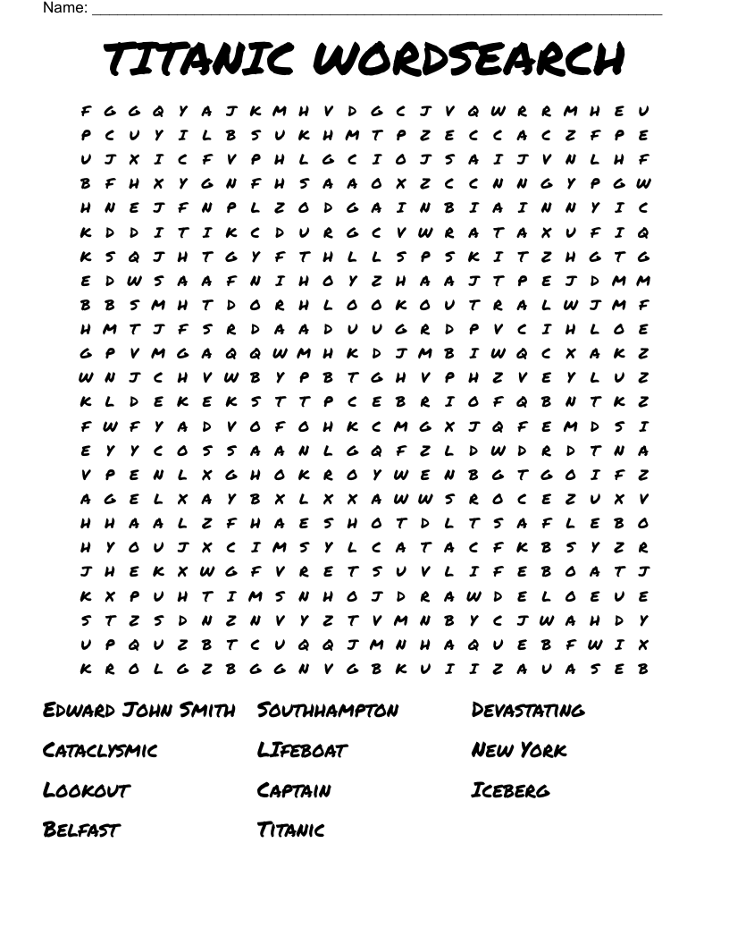 TITANIC WORDSEARCH WordMint