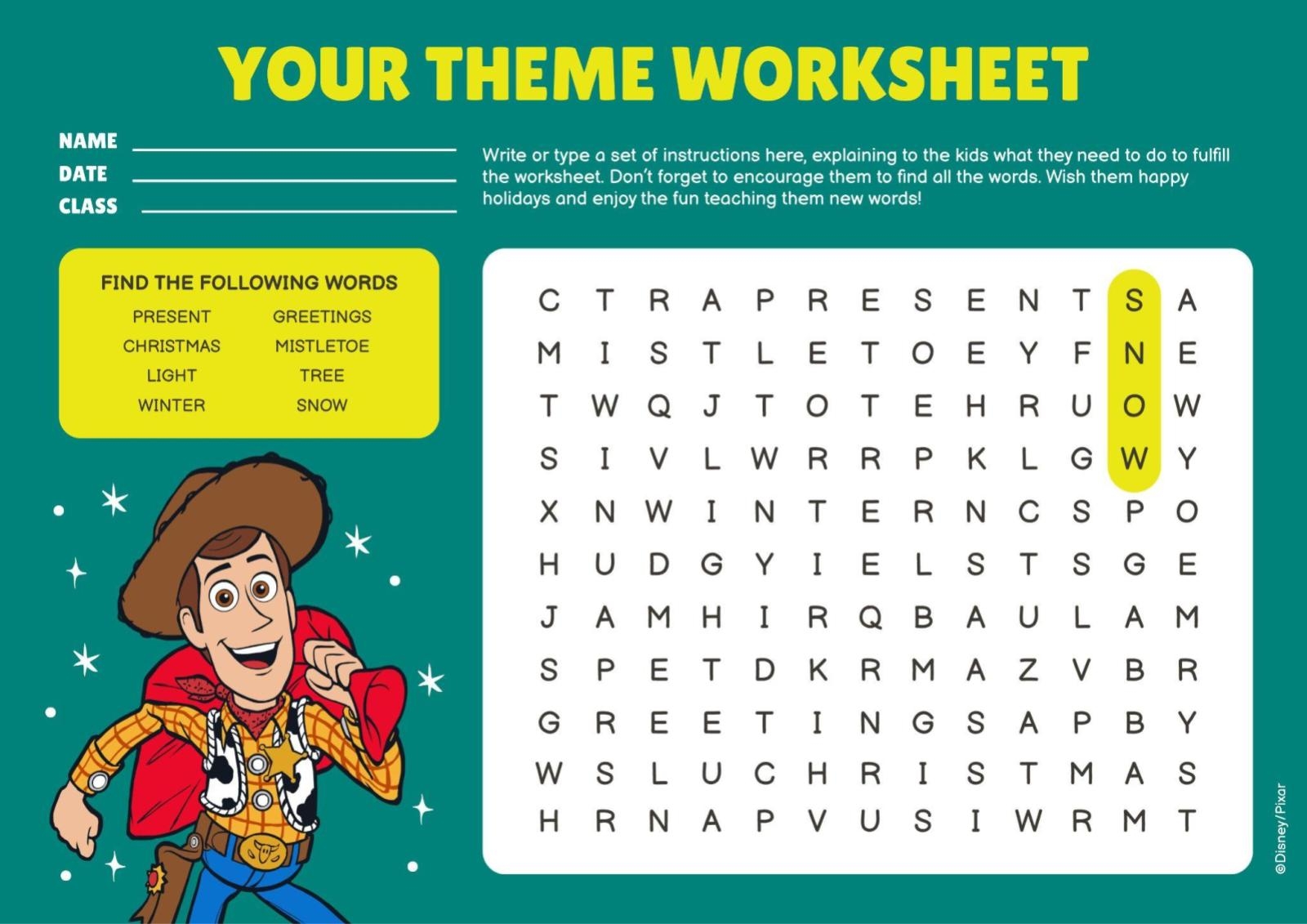 Toy Story Word Search Printable