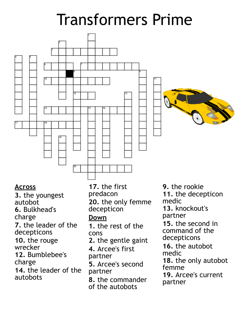 Transformers Characters Word Search WordMint