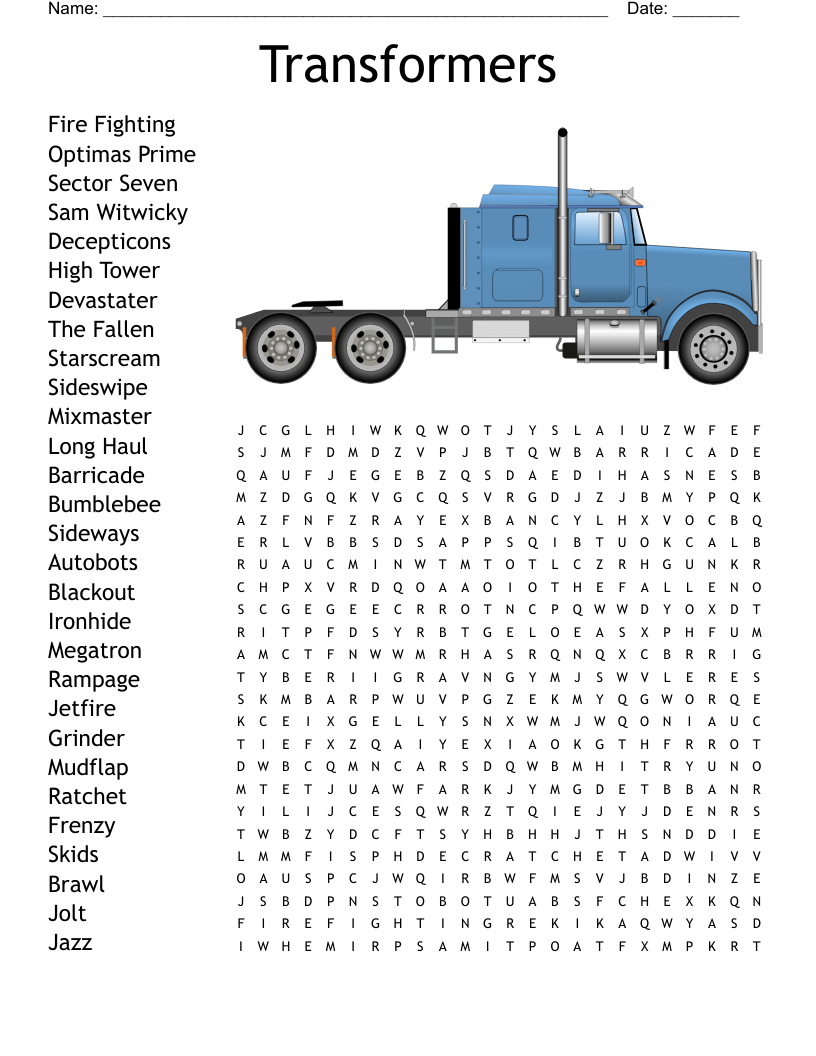 Transformers Word Search WordMint