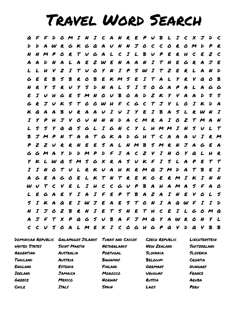Travel Word Search WordMint