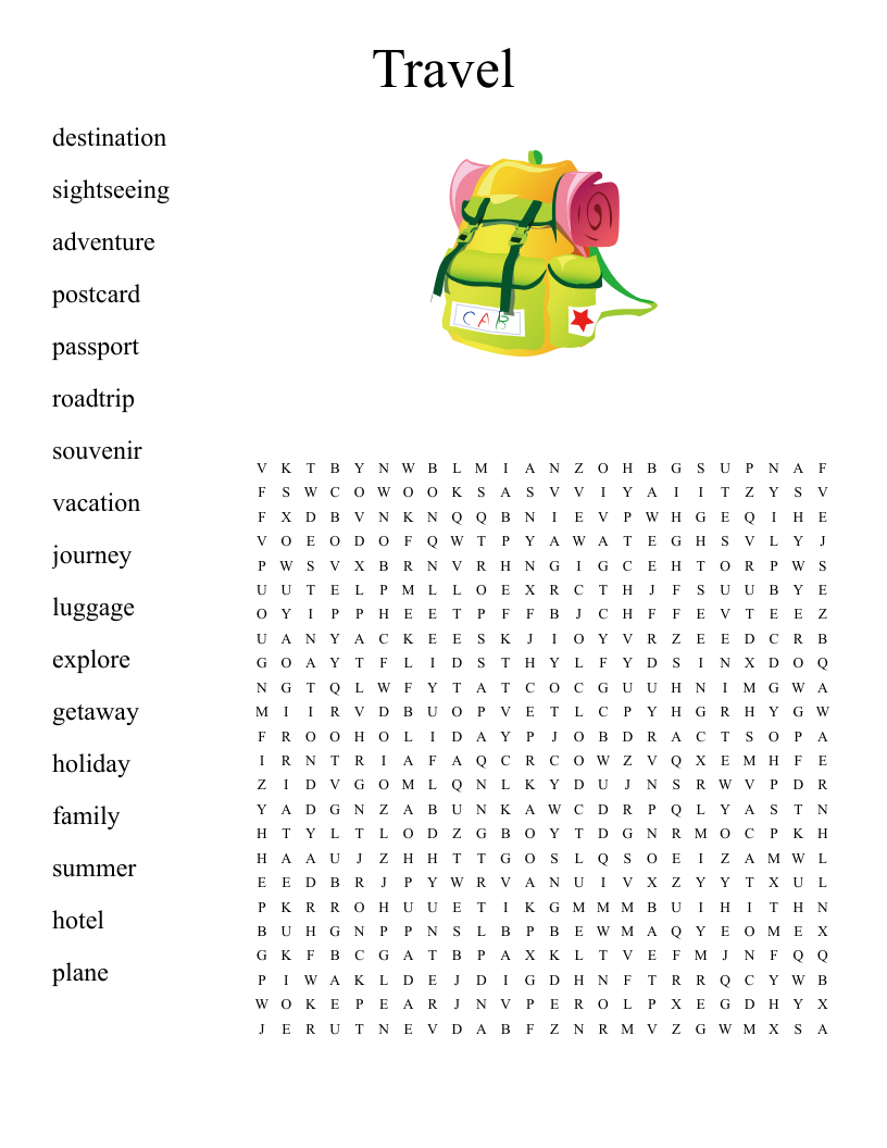 Travel Word Search Printable