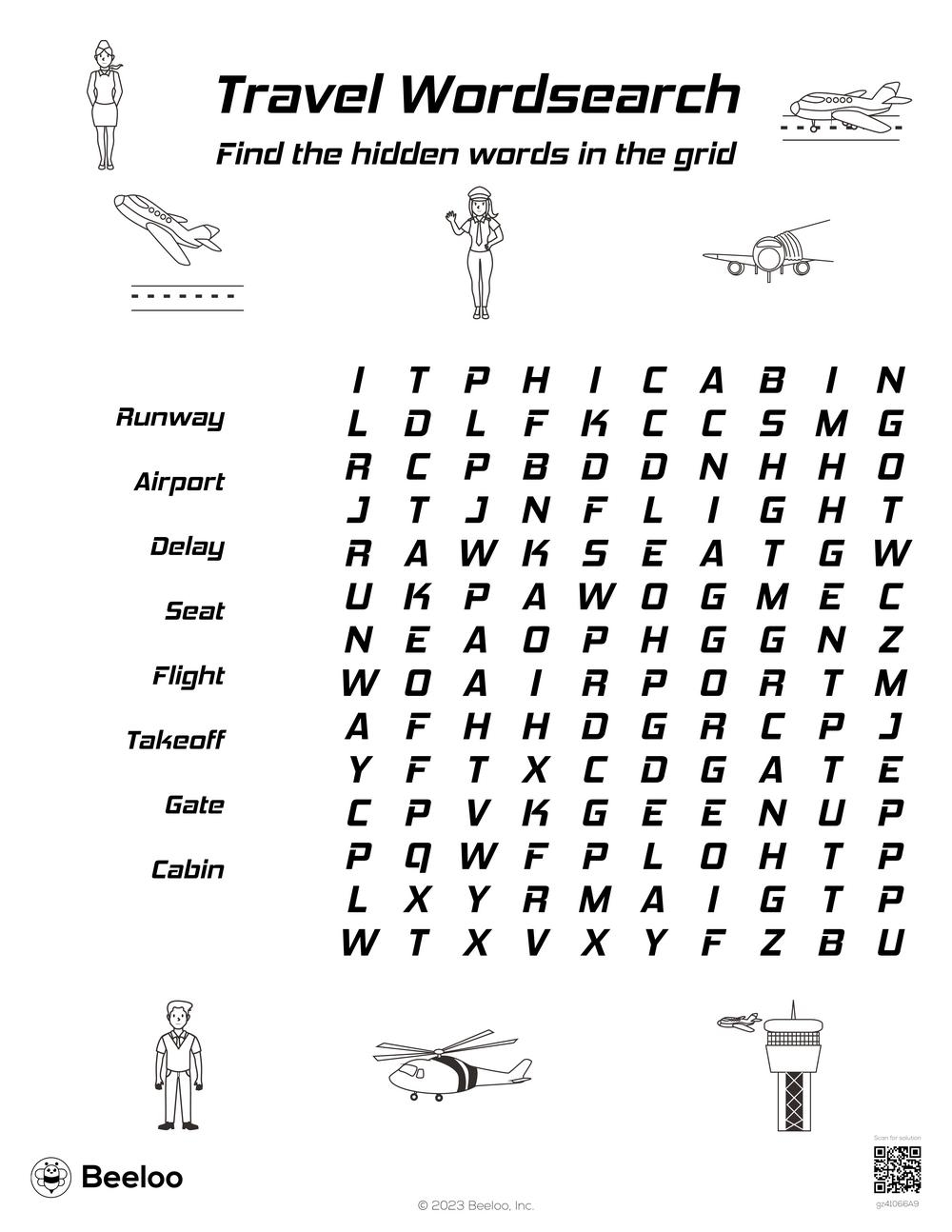 Travel Word Search Printable