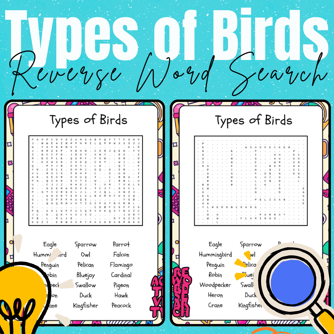 Types Of Birds Reverse Word Search No Prep Activity Printable Worksheet