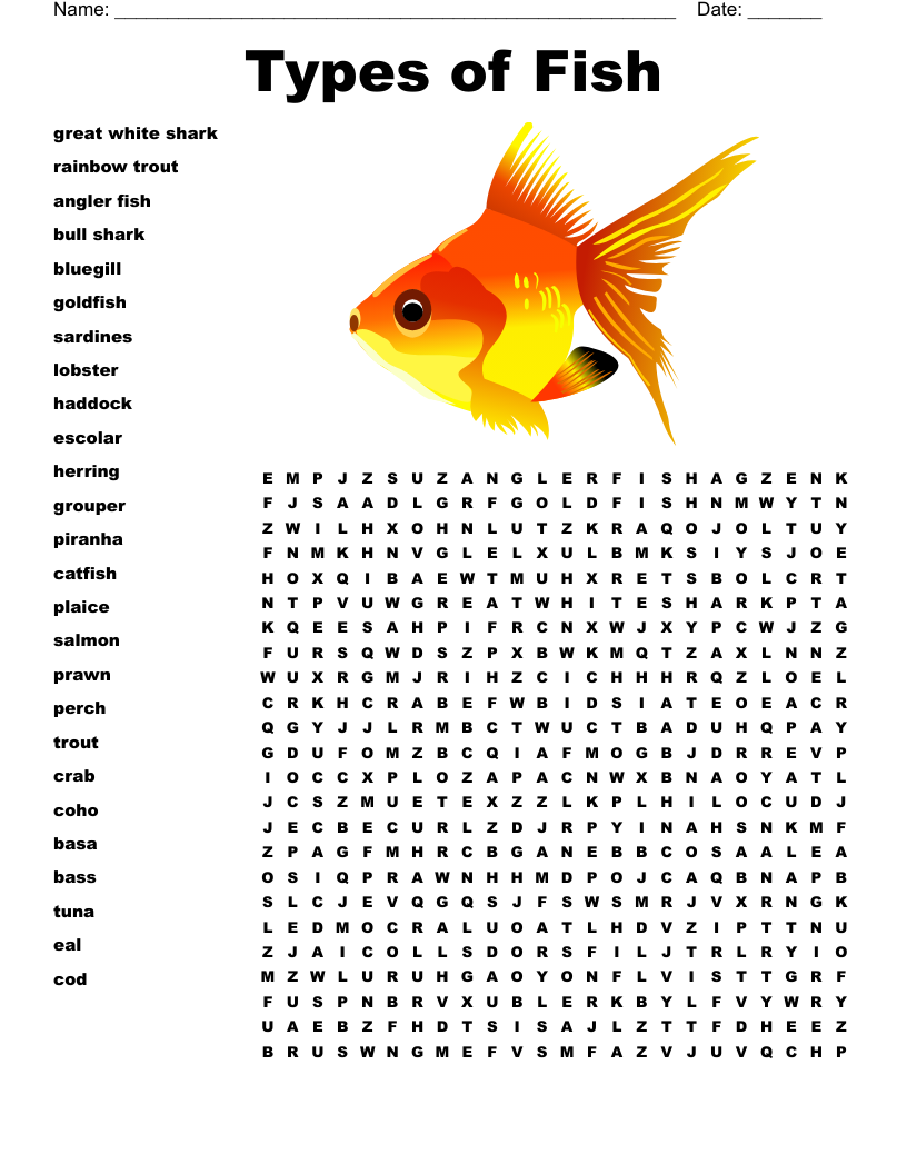 Fish Word Search Printable