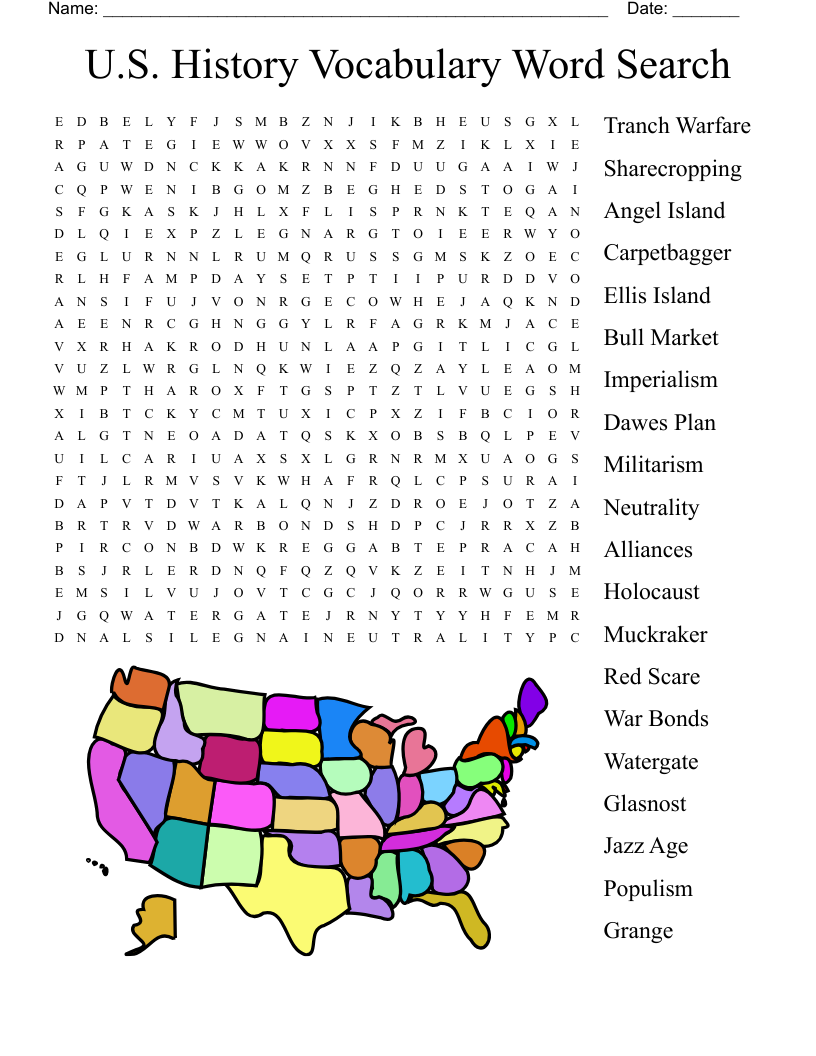 Us History Word Search Printable