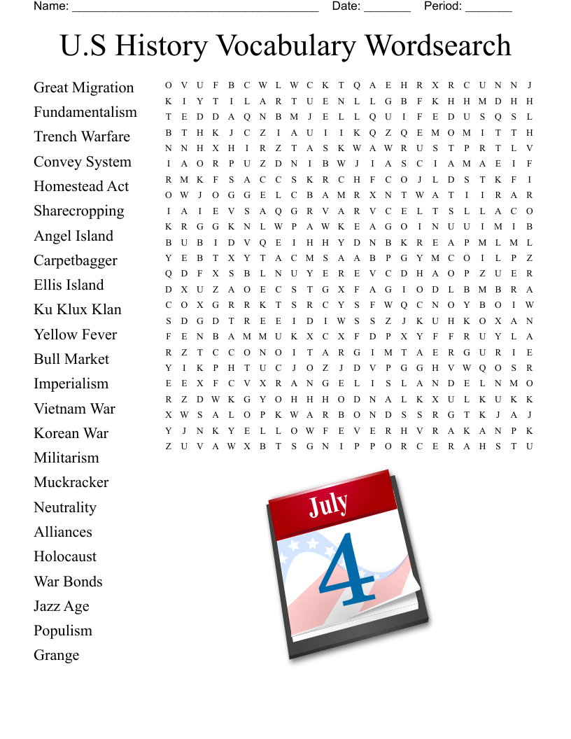 U S History Word Search WordMint