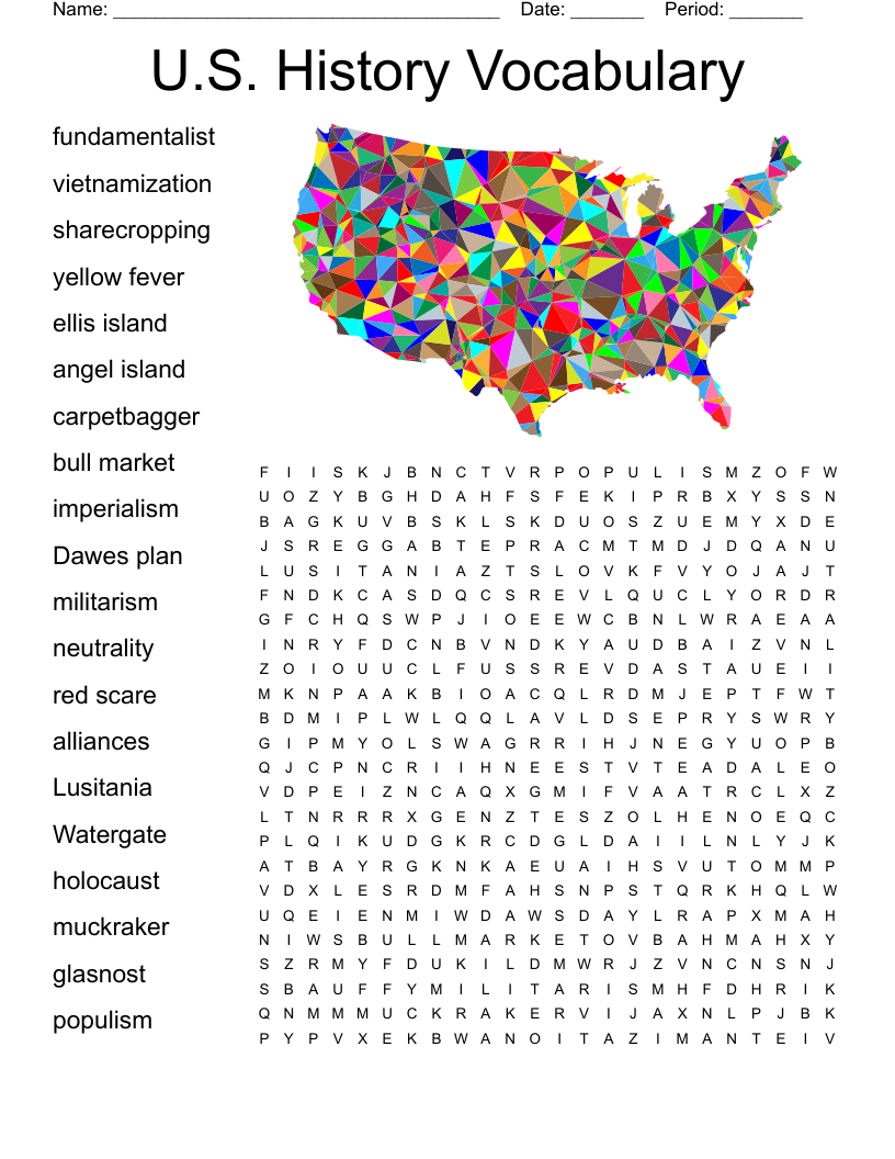 U S History Word Search WordMint