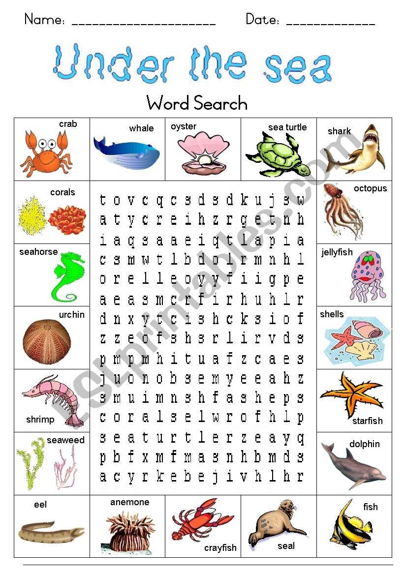 Under The Sea Word Search ESL Worksheet By Joeyb1