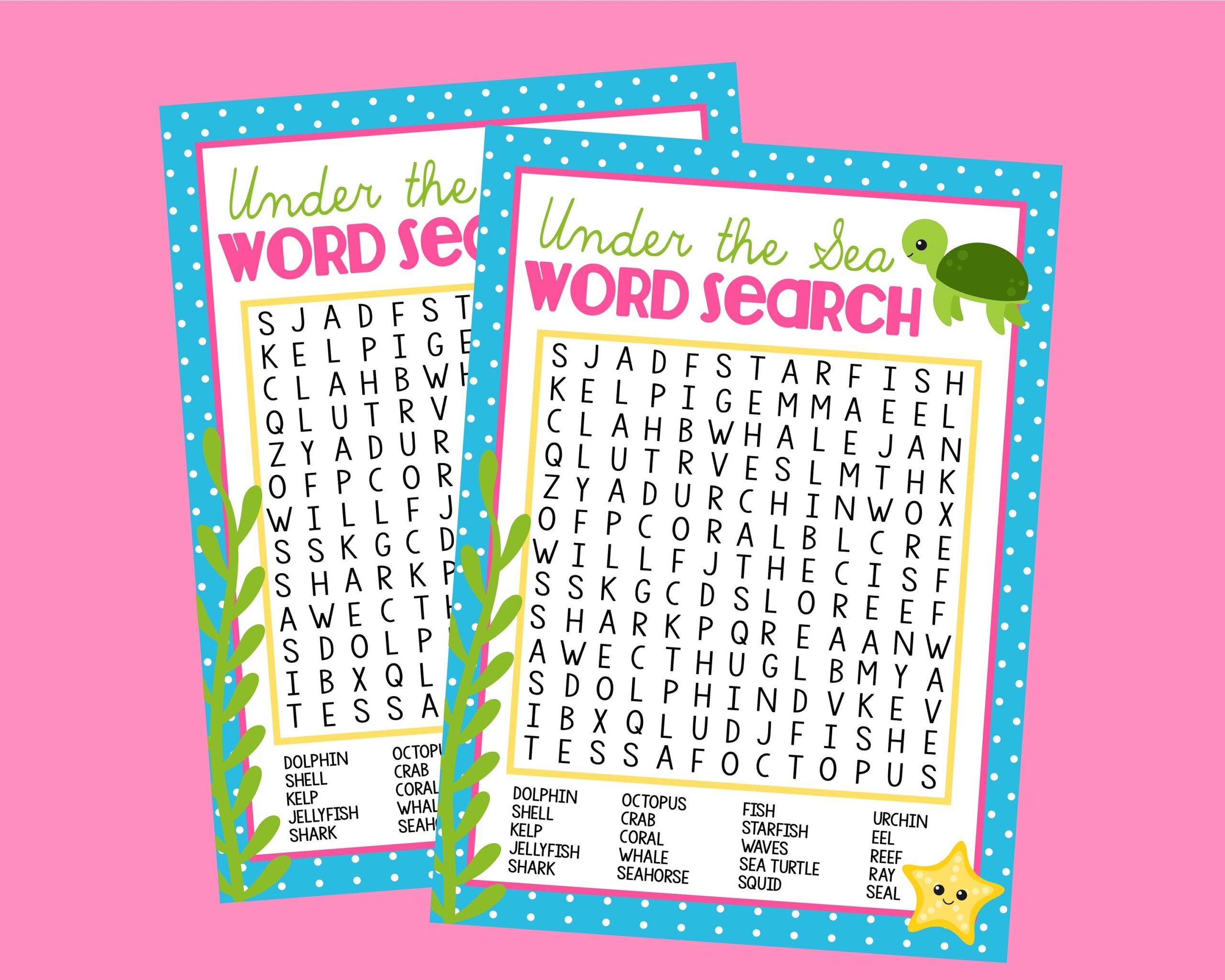 Under The Sea Word Search Game Printable Word Search Instant Digital Download Ocean Animals Sea Animals Word Search