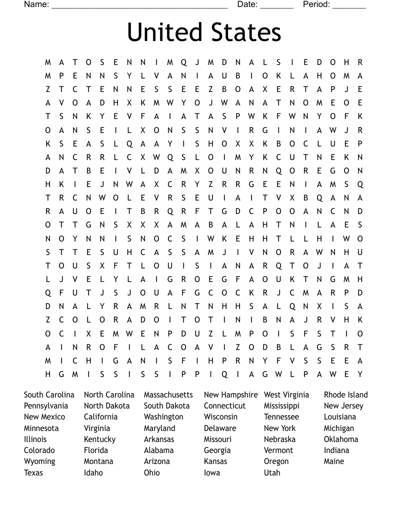 United States Word Search WordMint