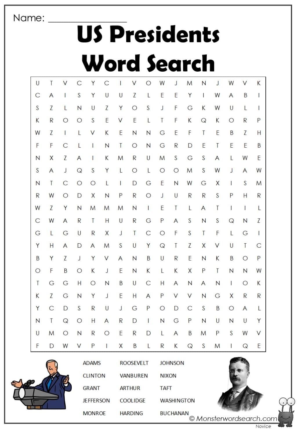 Us Presidents Word Search Monster Word Search Us Presidents Word Search Monster Word Search