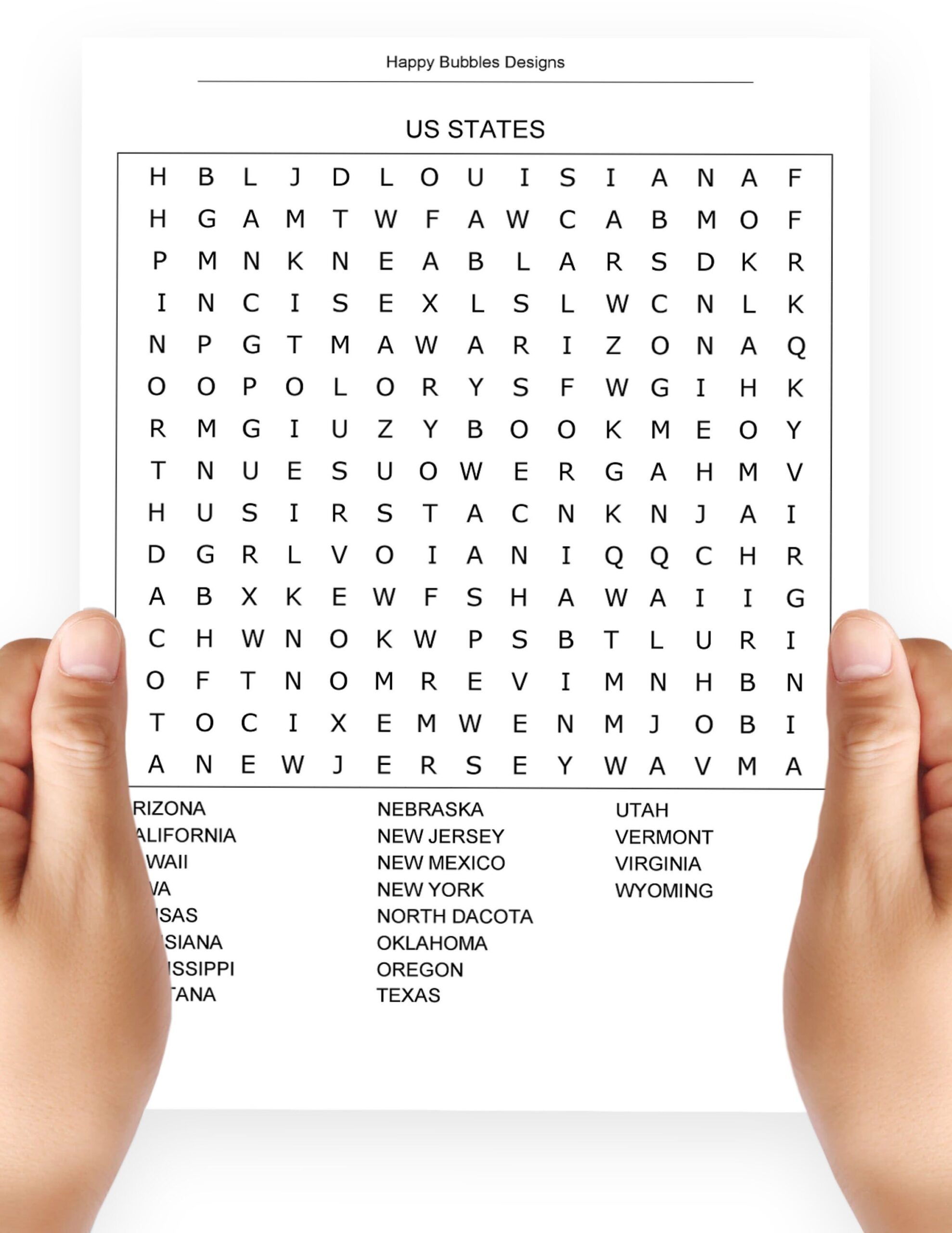 US States Word Search Puzzle In Large Print Etsy