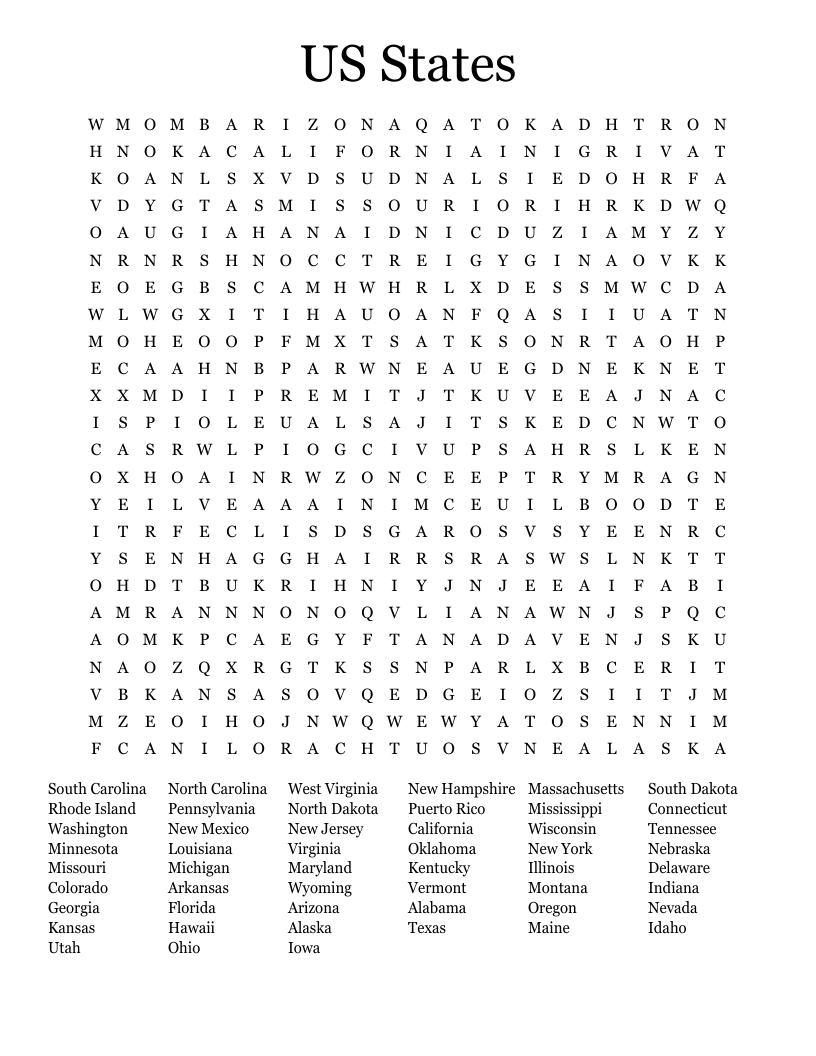 Usa Word Search Printable