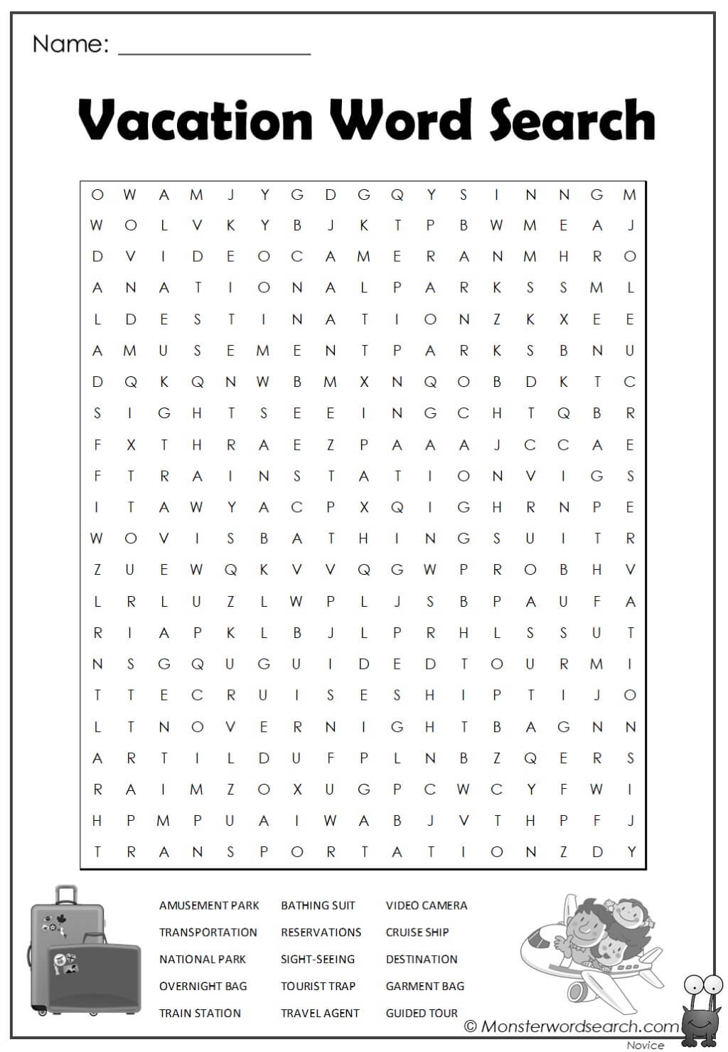 Vacation Word Search Printable