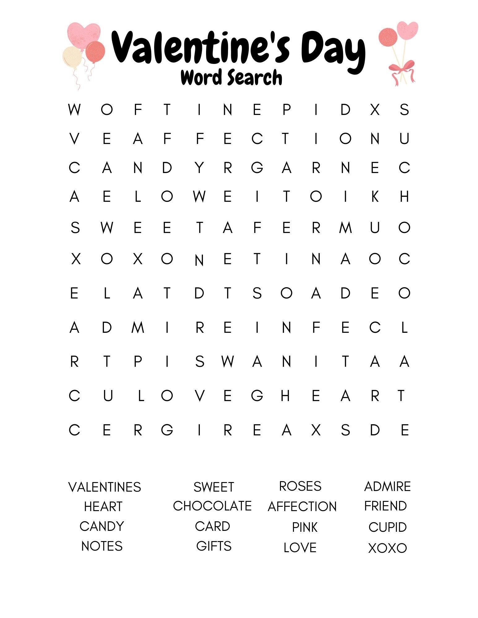 Word Search Valentine's Day Printable