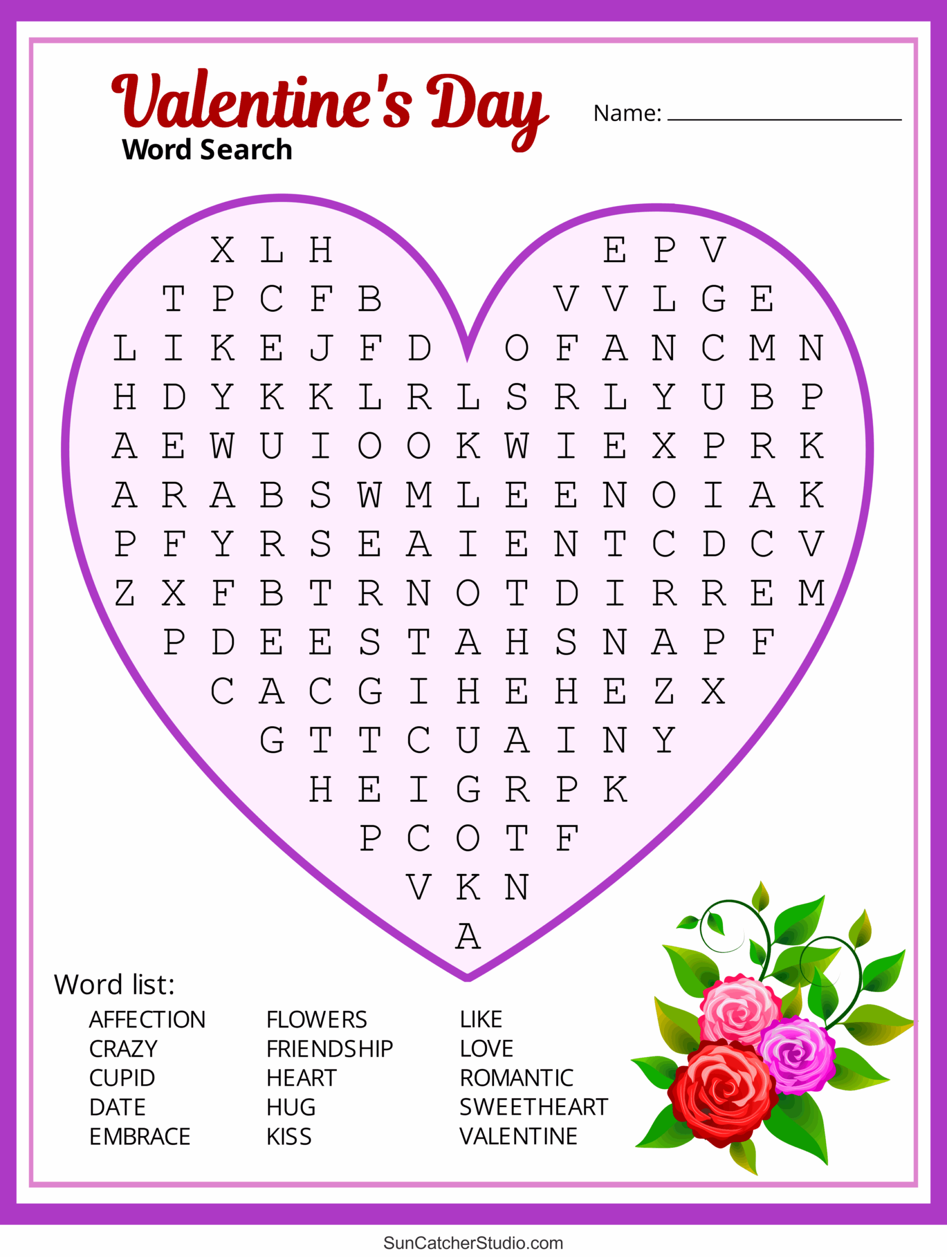 Printable Valentines Word Search